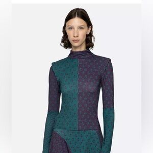 SEA New York Panna Coord Set Turtle Neck top Size Medium Purple Green Floral